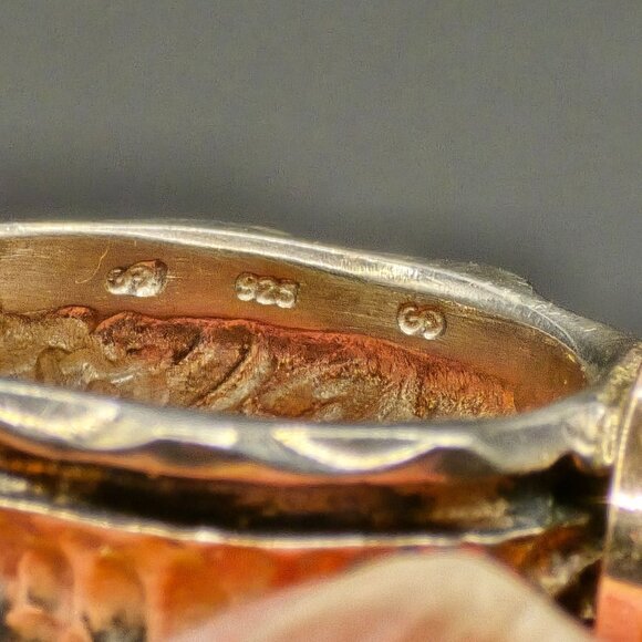 VTG Brutalist Sterling Silver &14K Gold Ring Sz 7 Signed S Textured Band 7.94g - Picture 5 of 12